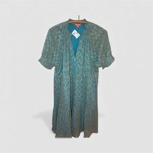 THML Metallic Teal Short Sleeve Shift Dress, NWT, size medium